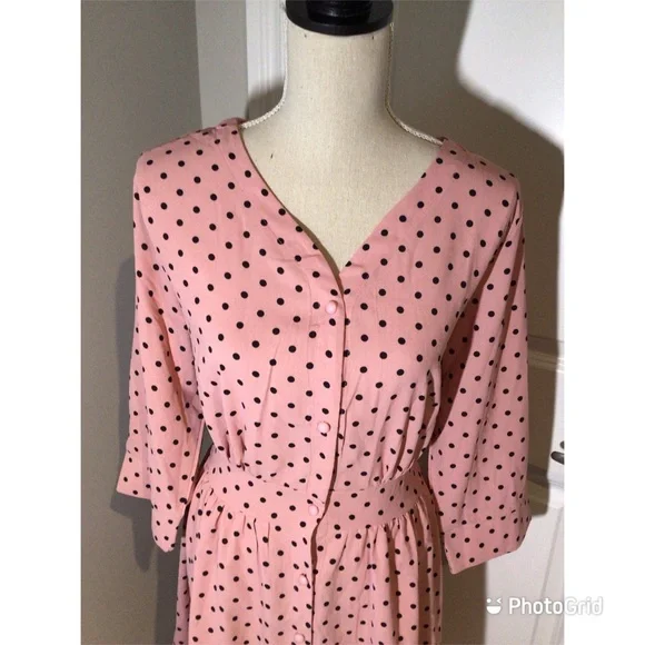 Pink Polka Dot Button-Up Fit & Flare Dress - NWOT - Picture 2 of 9